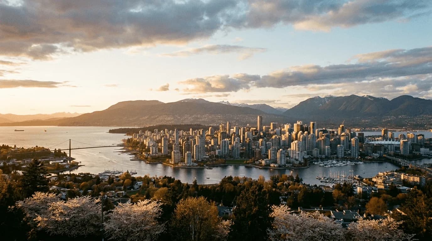 Vancouver skyline, False Creek and the North Shore mountains